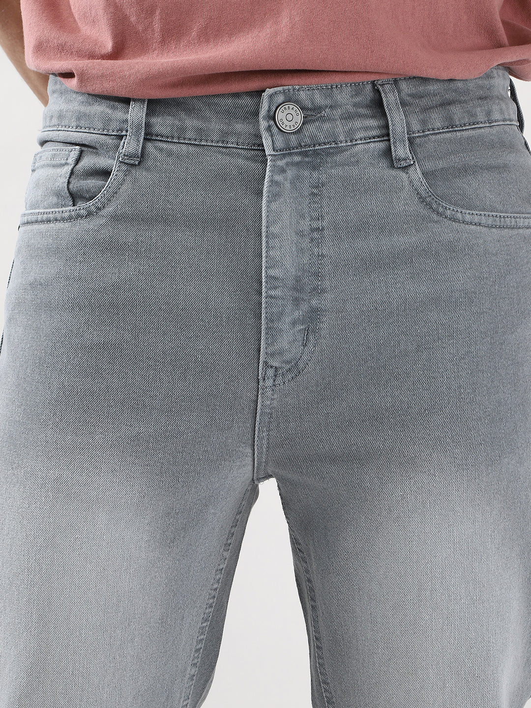 Men's Light Grey Straight Fit Washed Jeans Stretchable - Image 6
