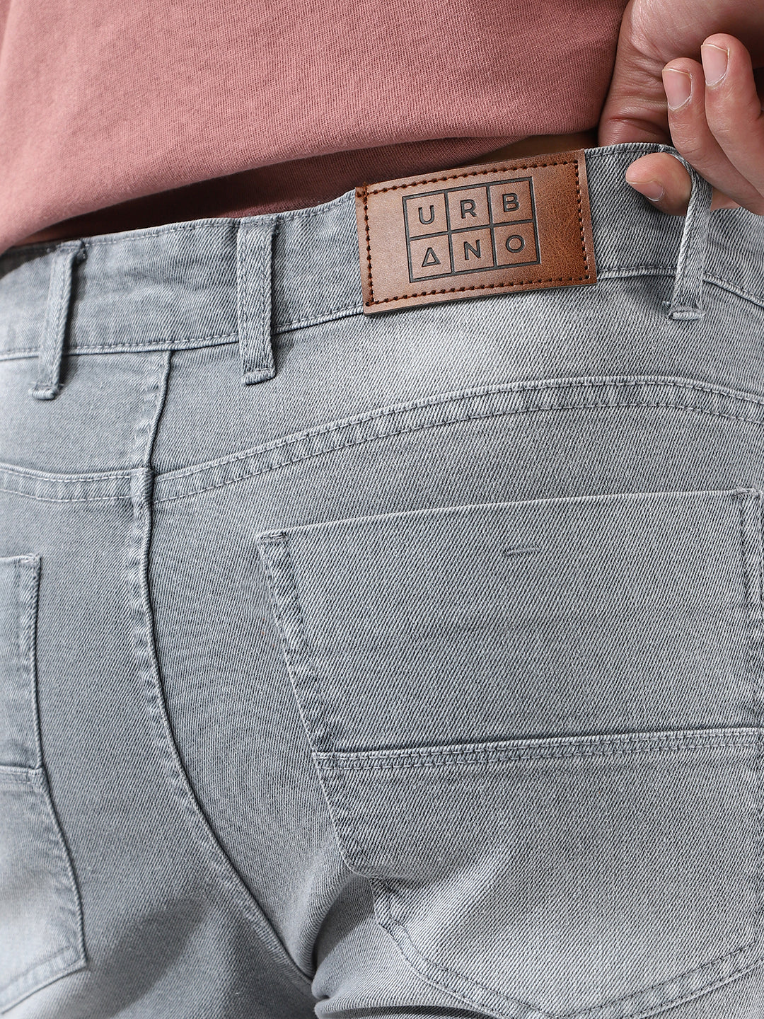 Men's Light Grey Straight Fit Washed Jeans Stretchable - Image 7