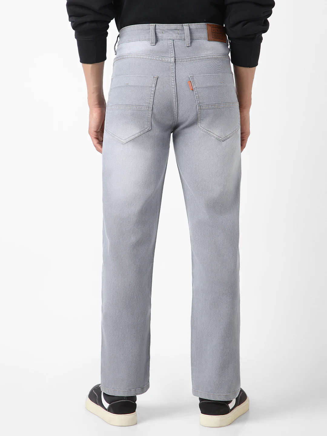 Men's Light Grey Straight Fit Washed Jeans Stretchable - Image 4