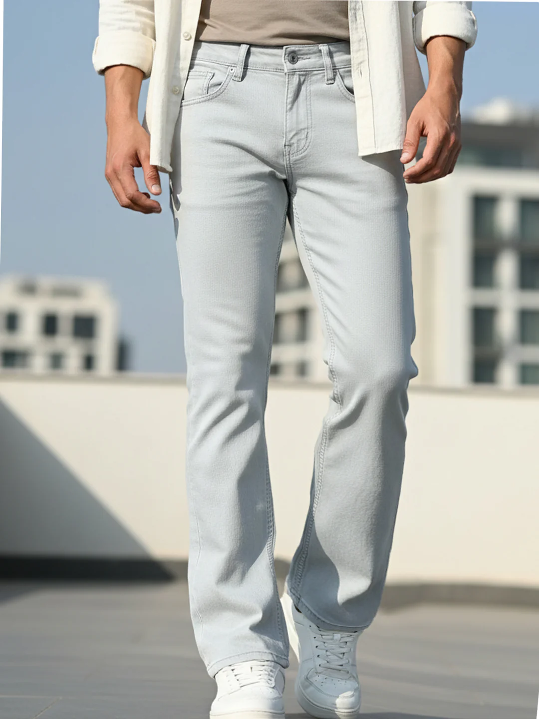 Men's Light Grey Washed Bootcut Jeans Stretchable