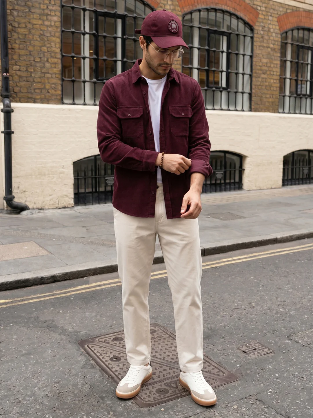 Men's Maroon Corduroy Full Sleeve Regular Fit Solid Overshirt with Utility Pockets - Image 4