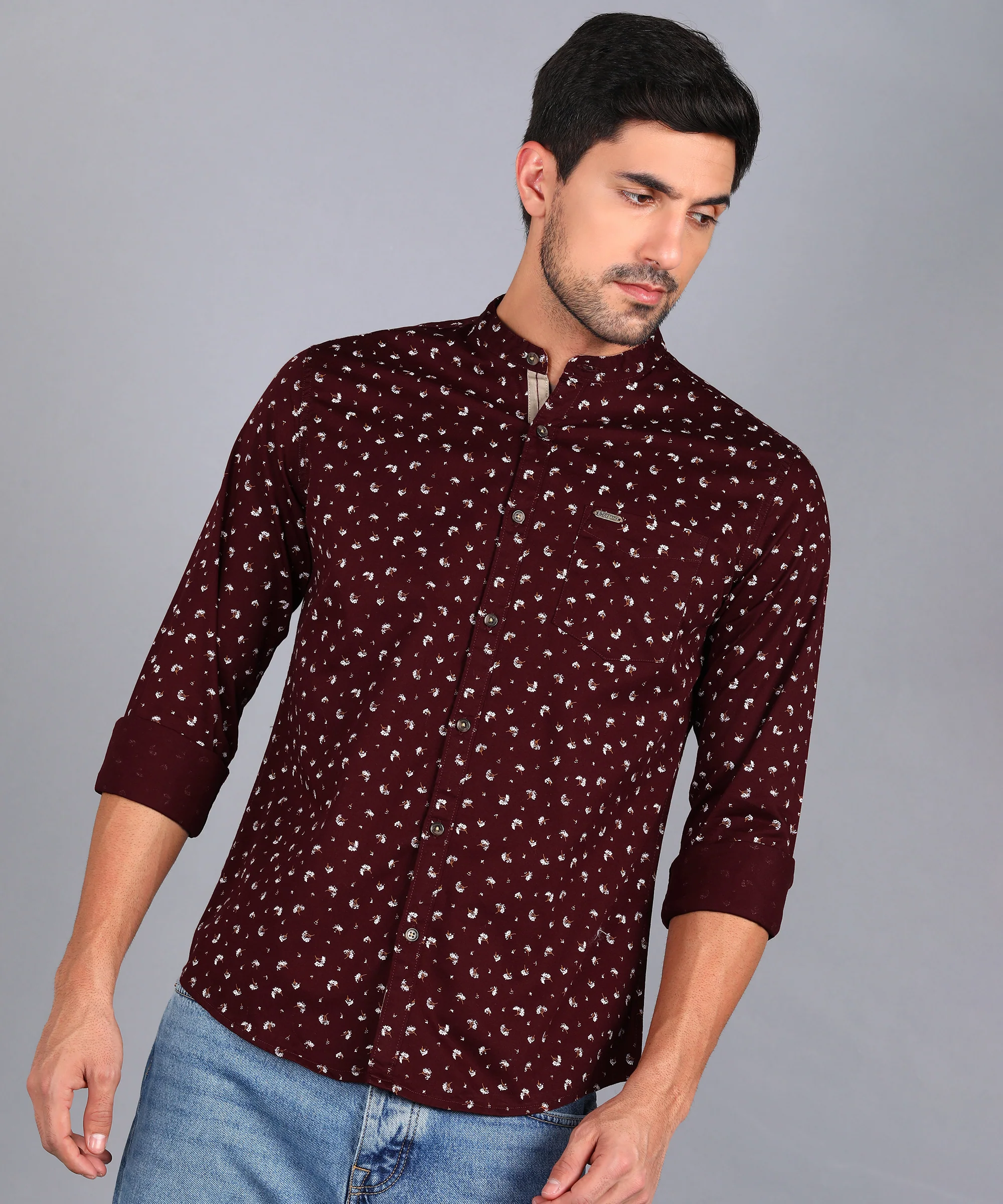 Men's Maroon Cotton Full Sleeve Slim Fit Casual Printed Shirt - Image 2