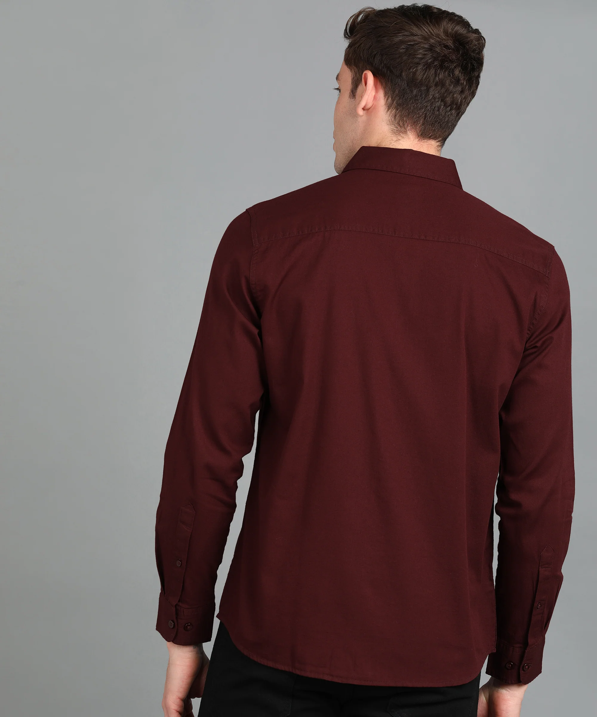 Men's Maroon Cotton Full Sleeve Slim Fit Casual Solid Shirt - Image 2