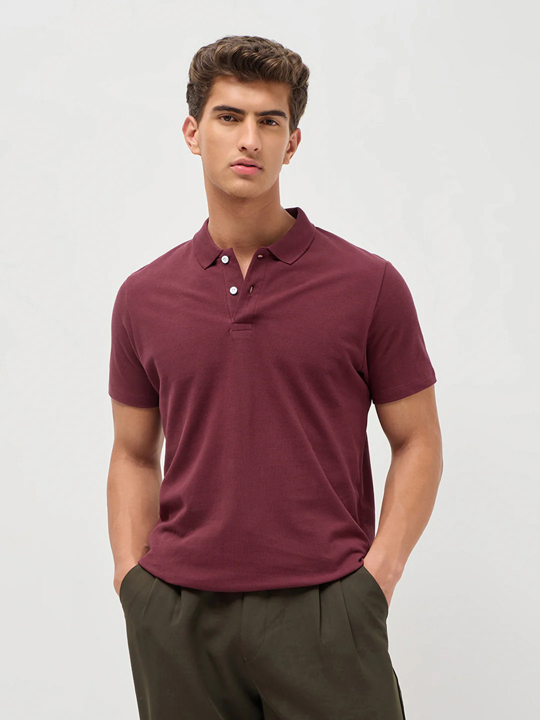 Men's Maroon Solid Regular Fit Half Sleeve Cotton Polo T-Shirt