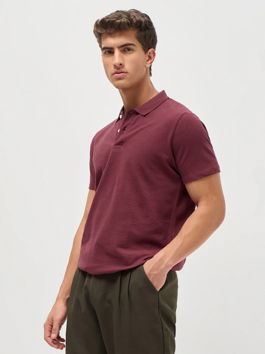 Men's Maroon Solid Regular Fit Half Sleeve Cotton Polo T-Shirt - Image 2