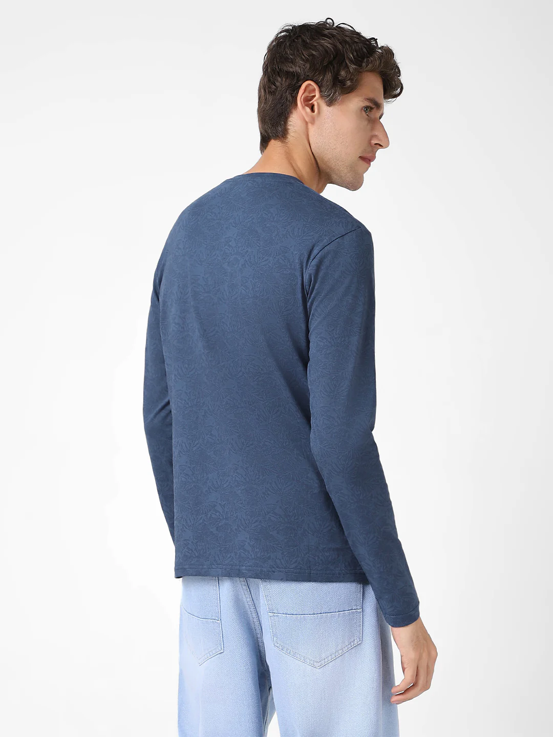 Men's Mood Indigo Printed Full Sleeve Slim Fit Cotton T-Shirt - Image 3