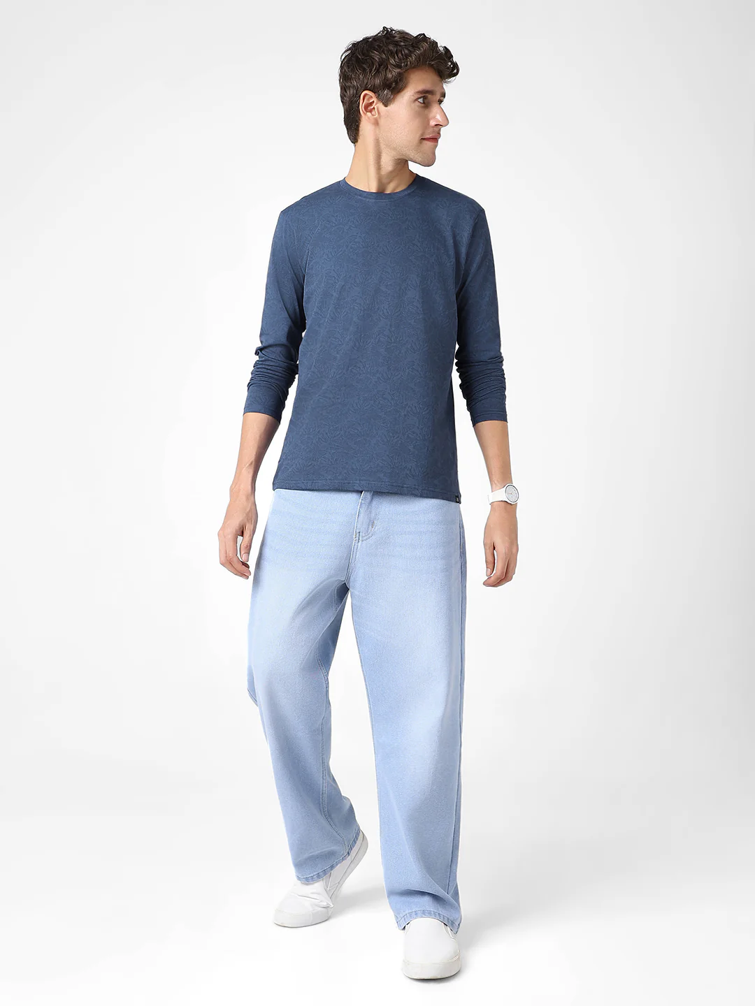 Men's Mood Indigo Printed Full Sleeve Slim Fit Cotton T-Shirt - Image 4