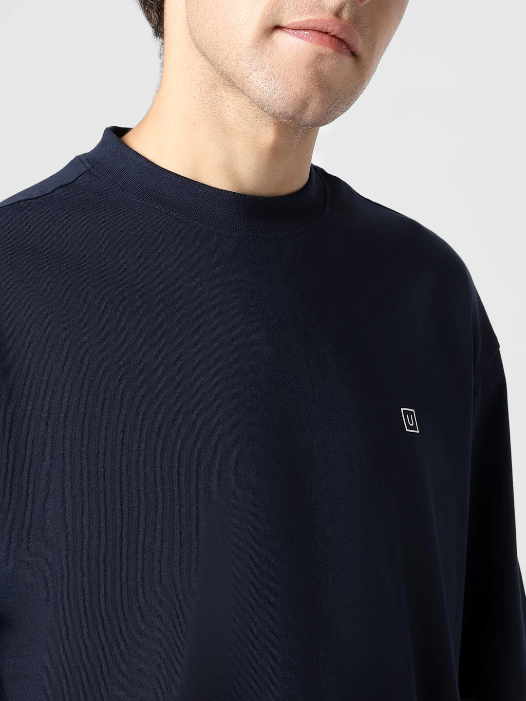 Men's Navy Blazer Solid Round Neck Oversized Half Sleeve Cotton T-Shirt - Image 5