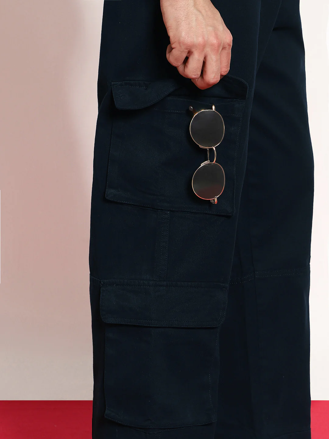 Men's Navy Loose Baggy Fit Cargo Chino Pant with 8 Pockets Stretchable - Image 5