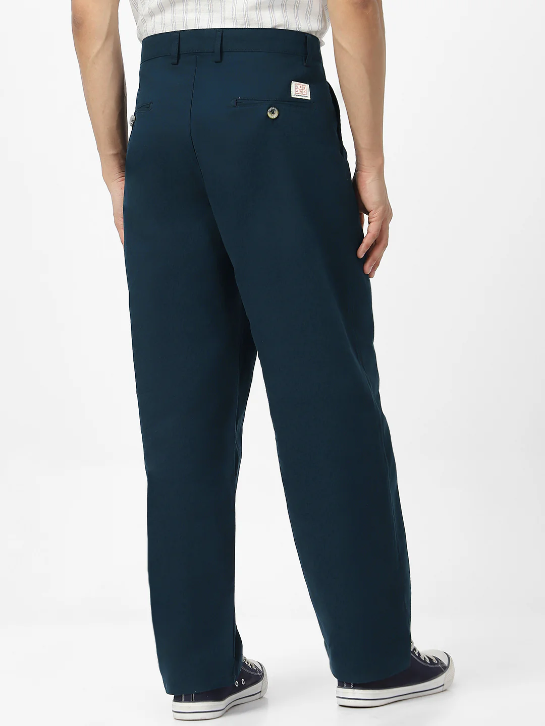Men's Navy Loose Baggy Fit Solid Chino Trousers Non-Stretchable - Image 3