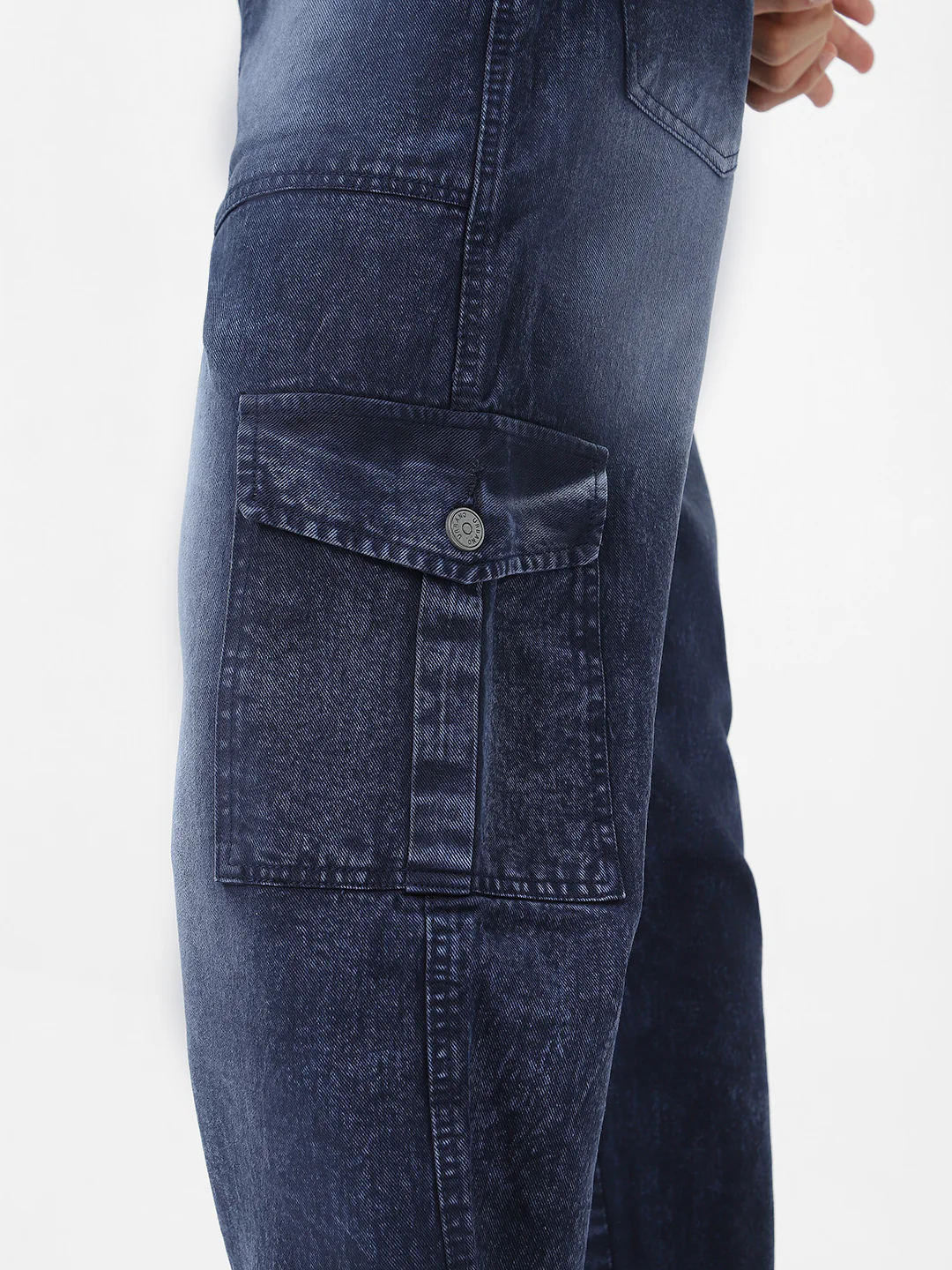 Men's Navy Loose Fit Cargo Jeans With 6 Pockets Non Stretchable - Image 5