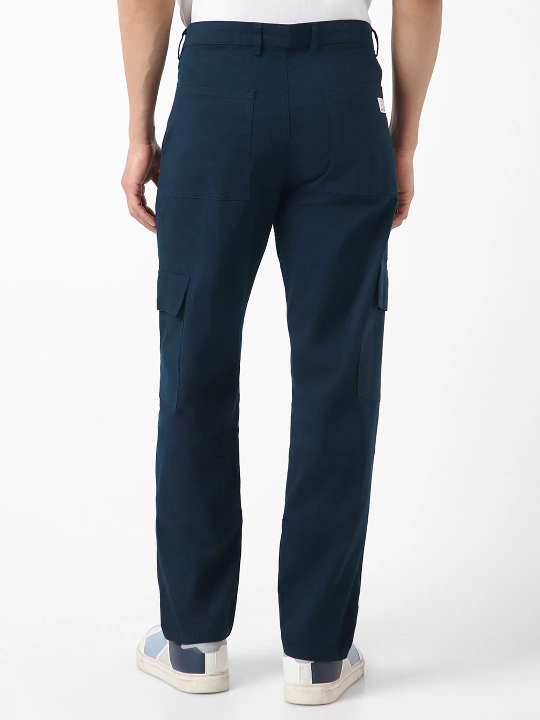 Men's Navy Regular Fit Solid Cargo Chino Pant with 6 Pockets Stretchable - Image 3