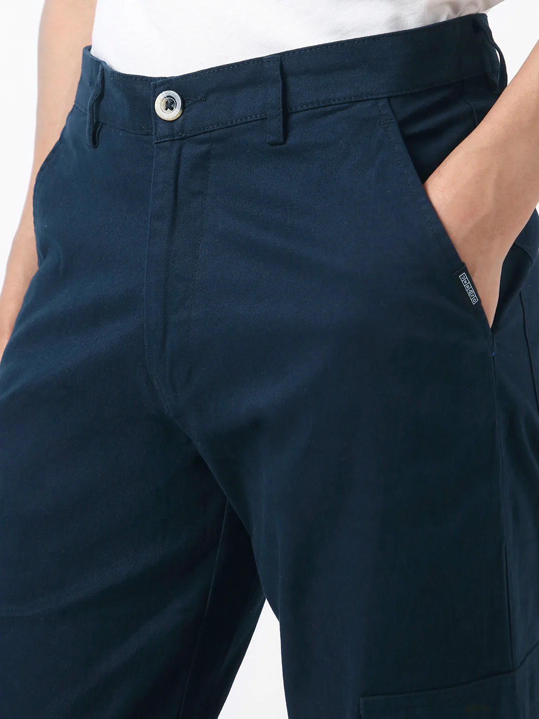 Men's Navy Regular Fit Solid Cargo Chino Pant with 6 Pockets Stretchable - Image 6