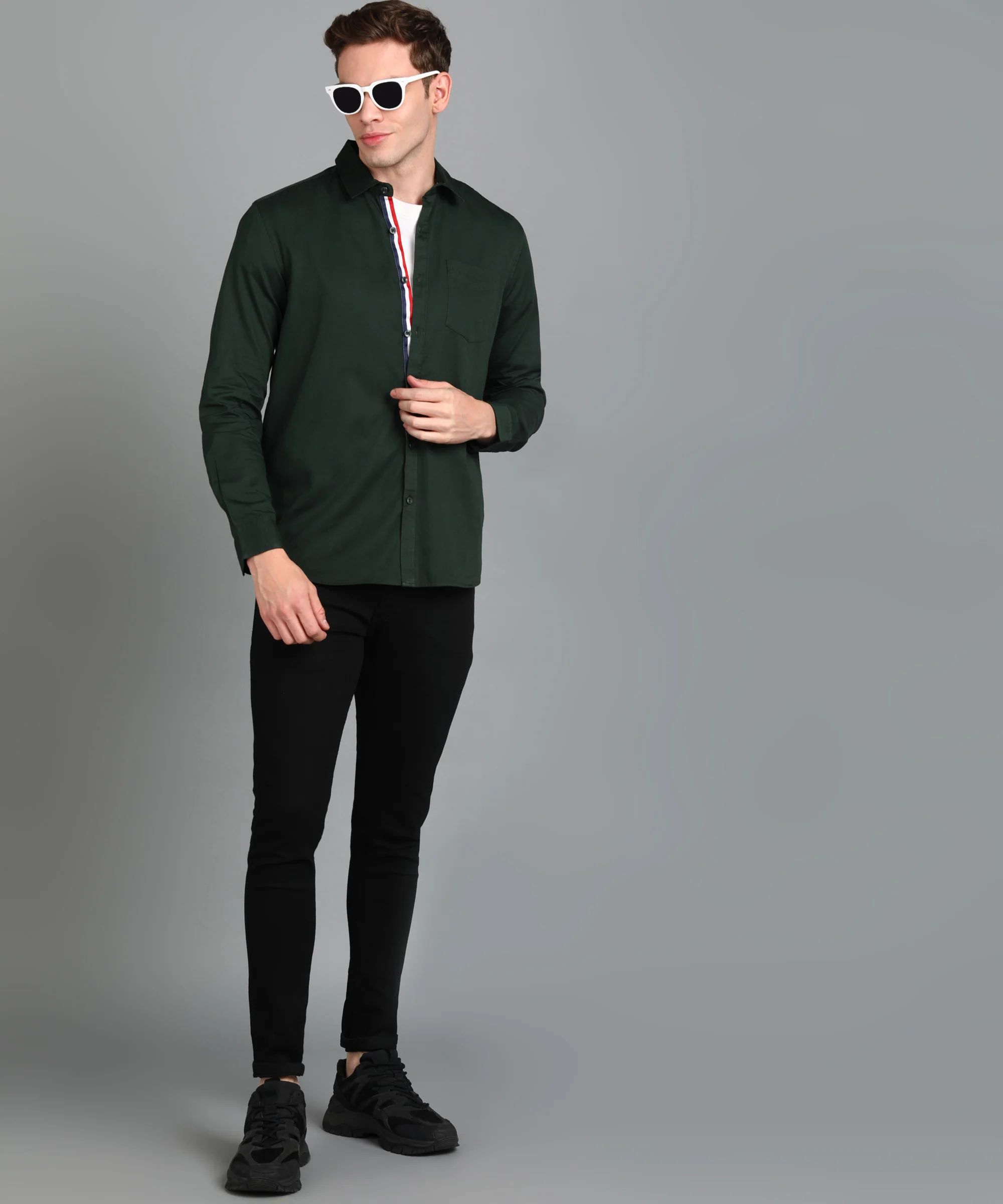 Men's Olive Cotton Full Sleeve Slim Fit Casual Solid Shirt - Image 4