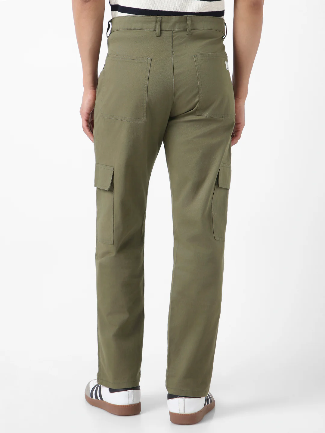 Men's Olive Regular Fit Solid Cargo Chino Pant with 6 Pockets Stretchable - Image 3