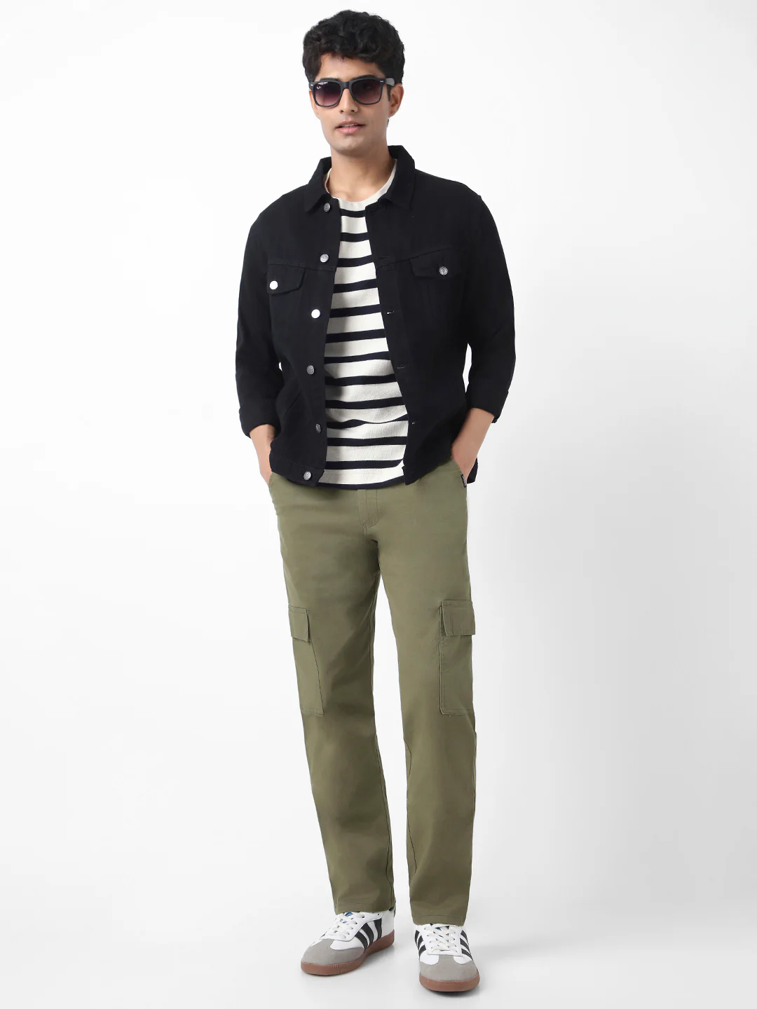 Men's Olive Regular Fit Solid Cargo Chino Pant with 6 Pockets Stretchable - Image 4