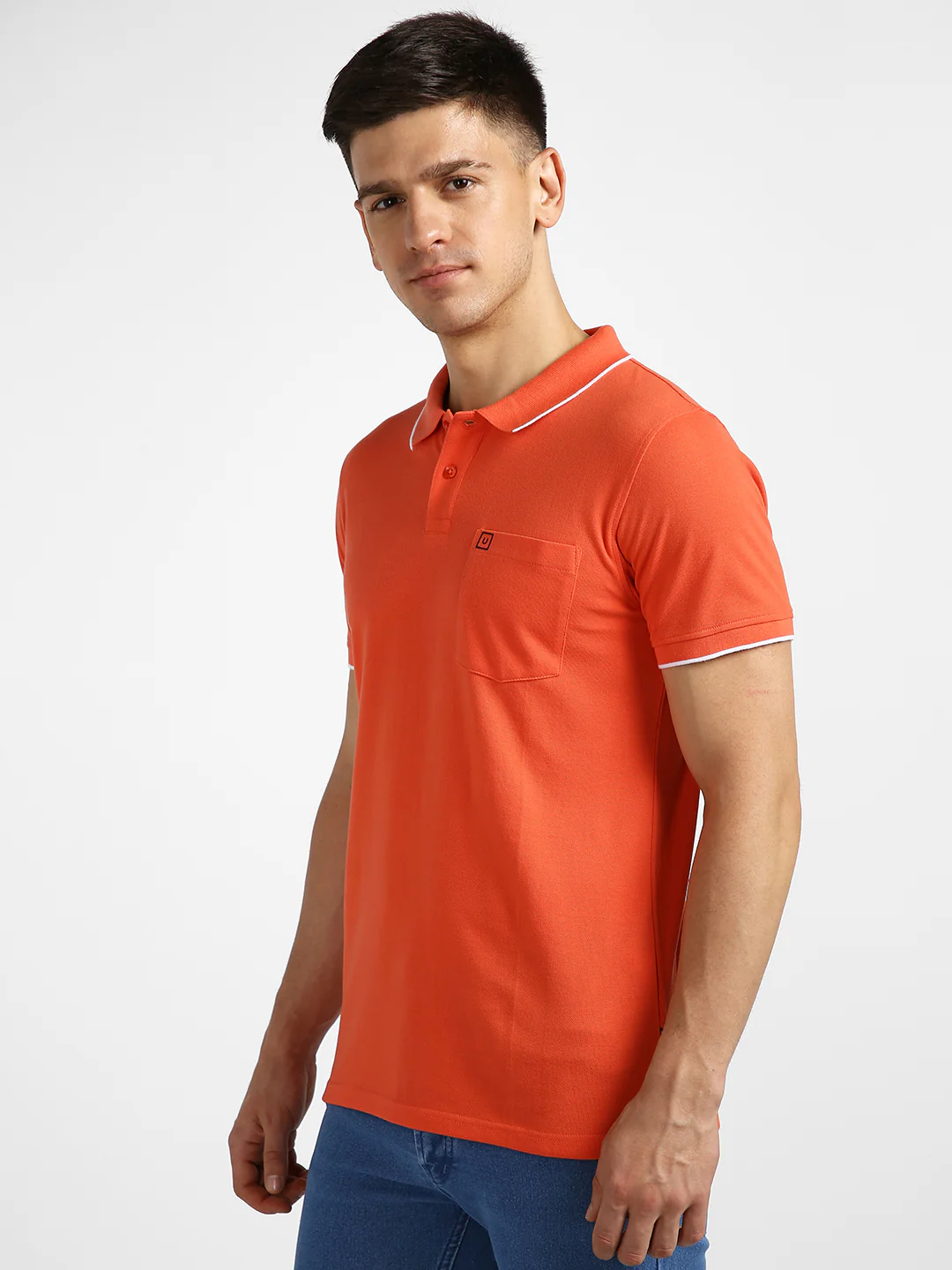Men's Orange Solid Slim Fit Half Sleeve Cotton Polo T-Shirt - Image 2