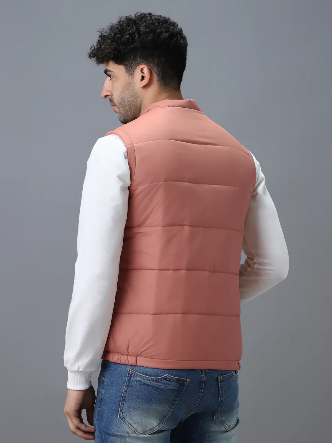 Men's Pink Sleeveless Zippered Puffer Jacket - Image 3