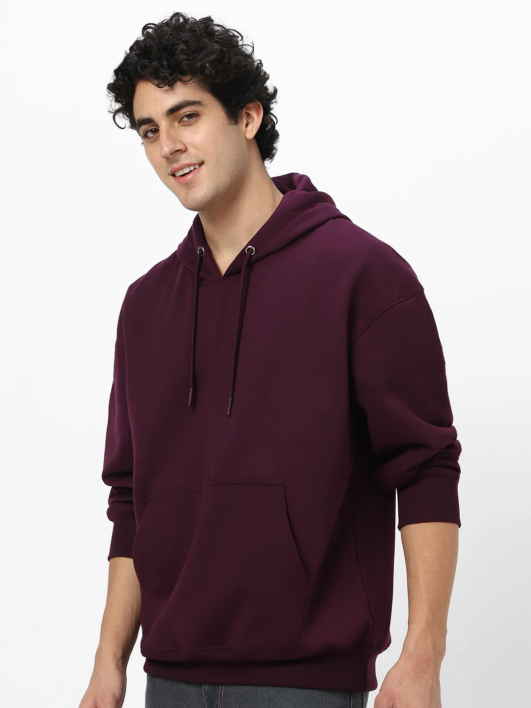Men's Potent Purple Cotton Solid Oversized Hooded Neck Sweatshirt - Image 2