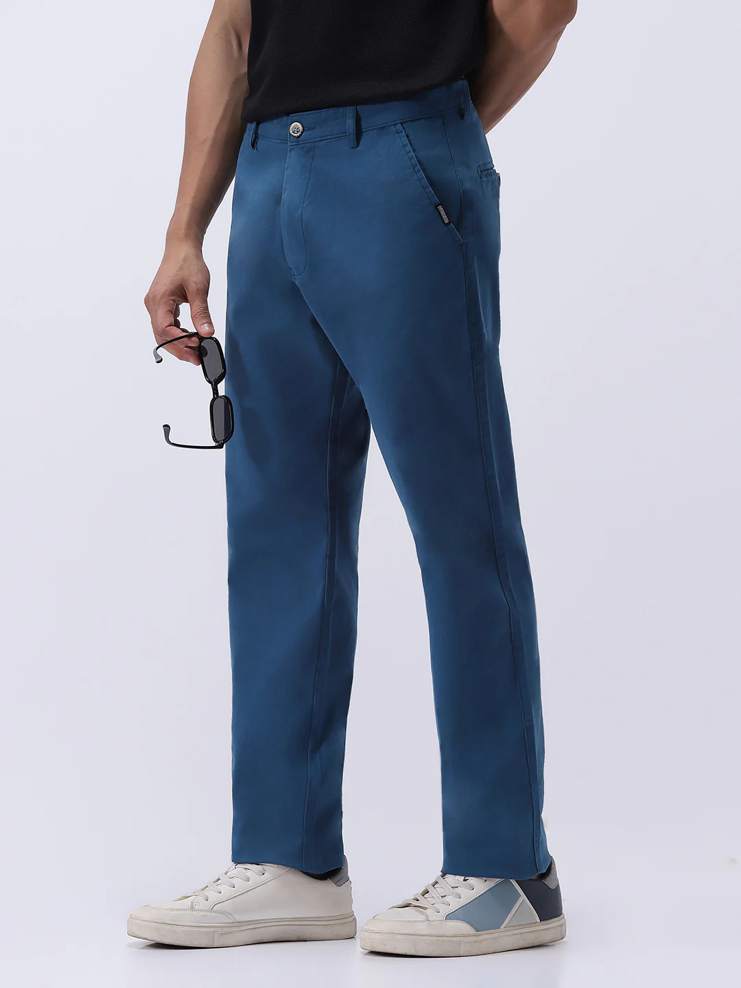Men's Royal Blue Cotton Regular Fit Casual Chinos Trousers Stretch - Image 2