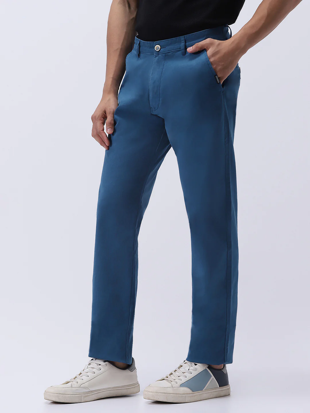 Men's Royal Blue Cotton Regular Fit Casual Chinos Trousers Stretch - Image 3