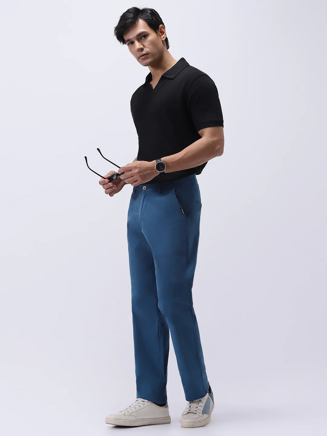 Men's Royal Blue Cotton Regular Fit Casual Chinos Trousers Stretch - Image 5