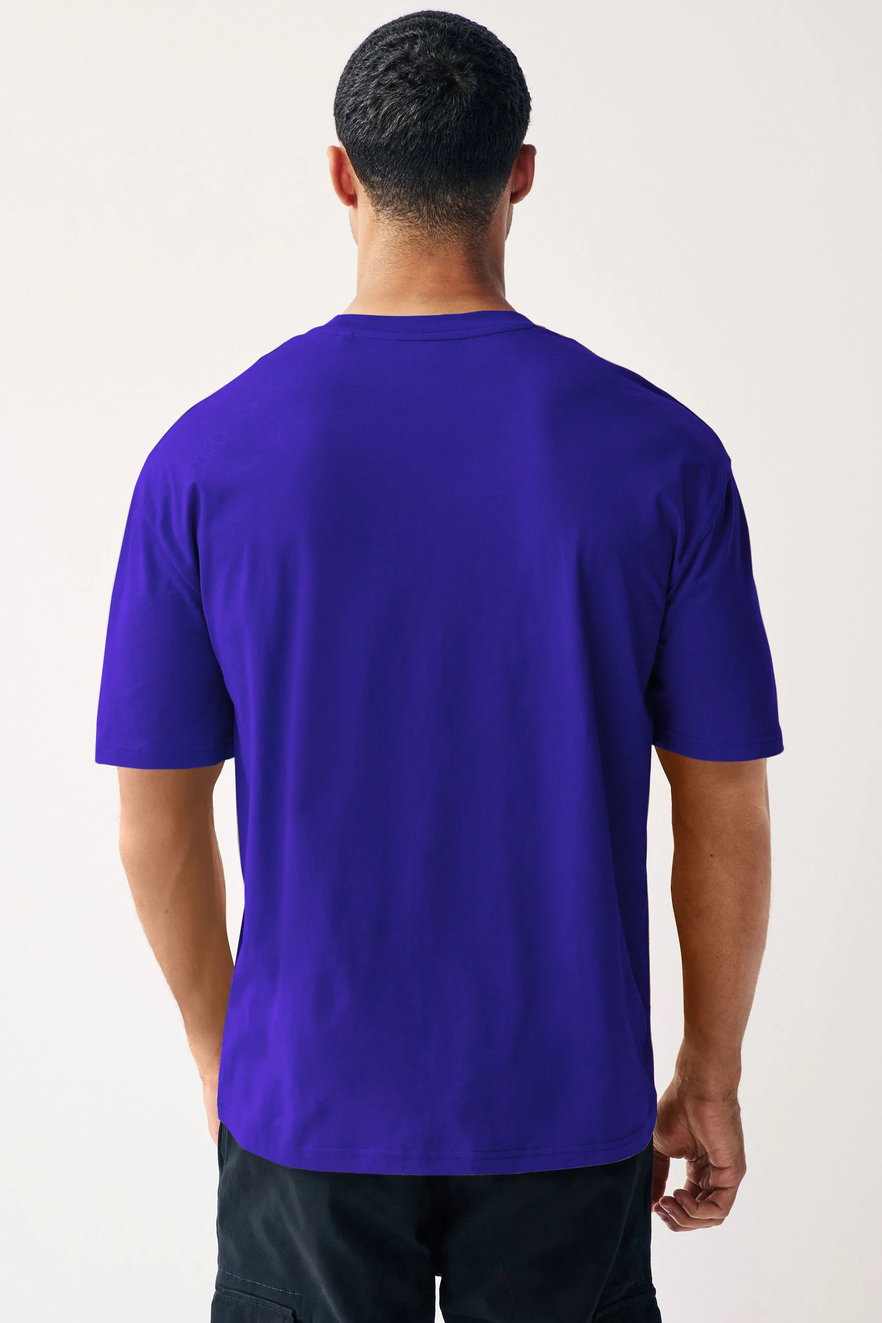 Men's Surf Blue Solid Round Neck Oversized Half Sleeve Cotton T-Shirt - Image 2