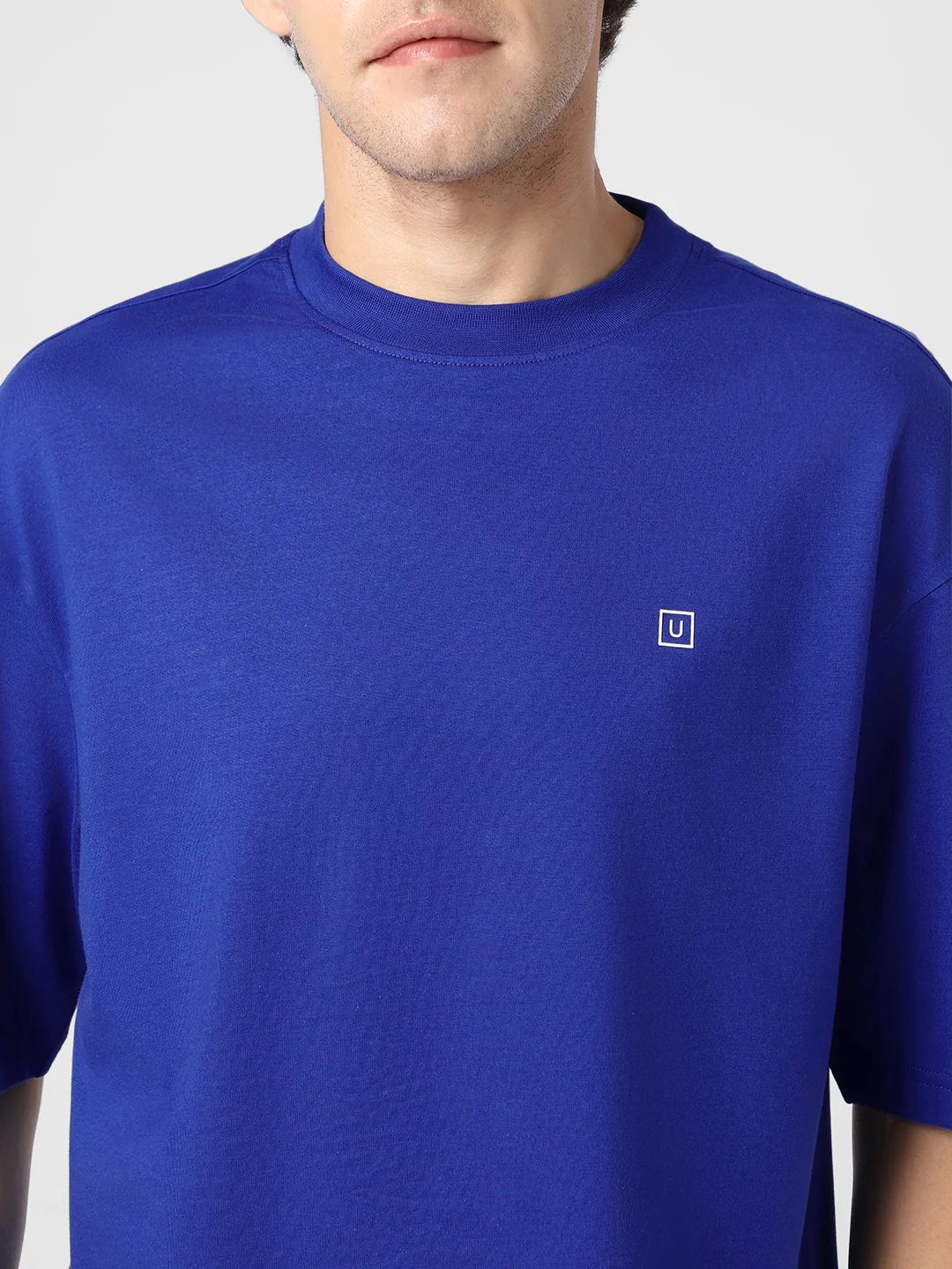 Men's Surf Blue Solid Round Neck Oversized Half Sleeve Cotton T-Shirt - Image 5
