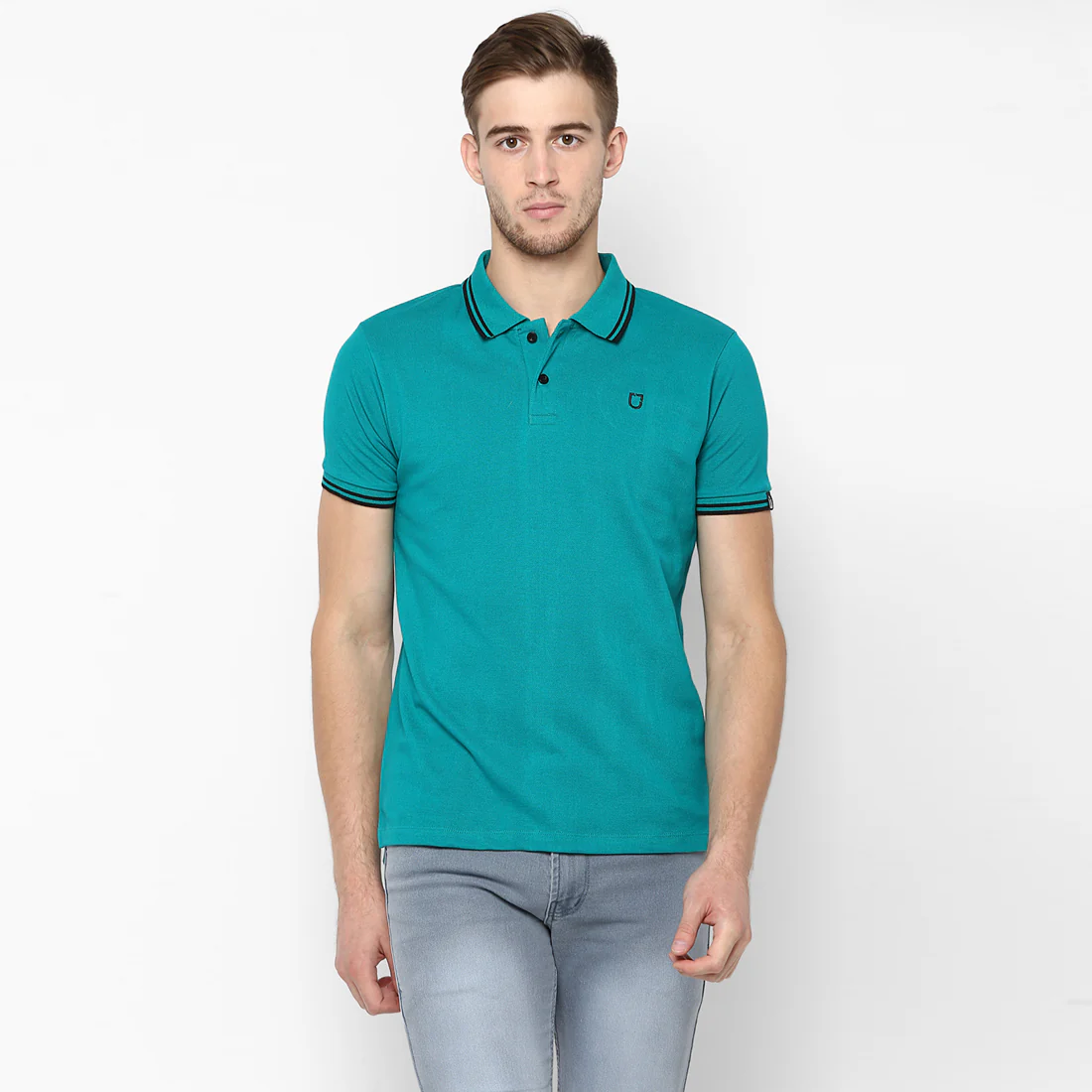 Men's Teal Green Solid Slim Fit Half Sleeve Cotton Polo T-Shirt