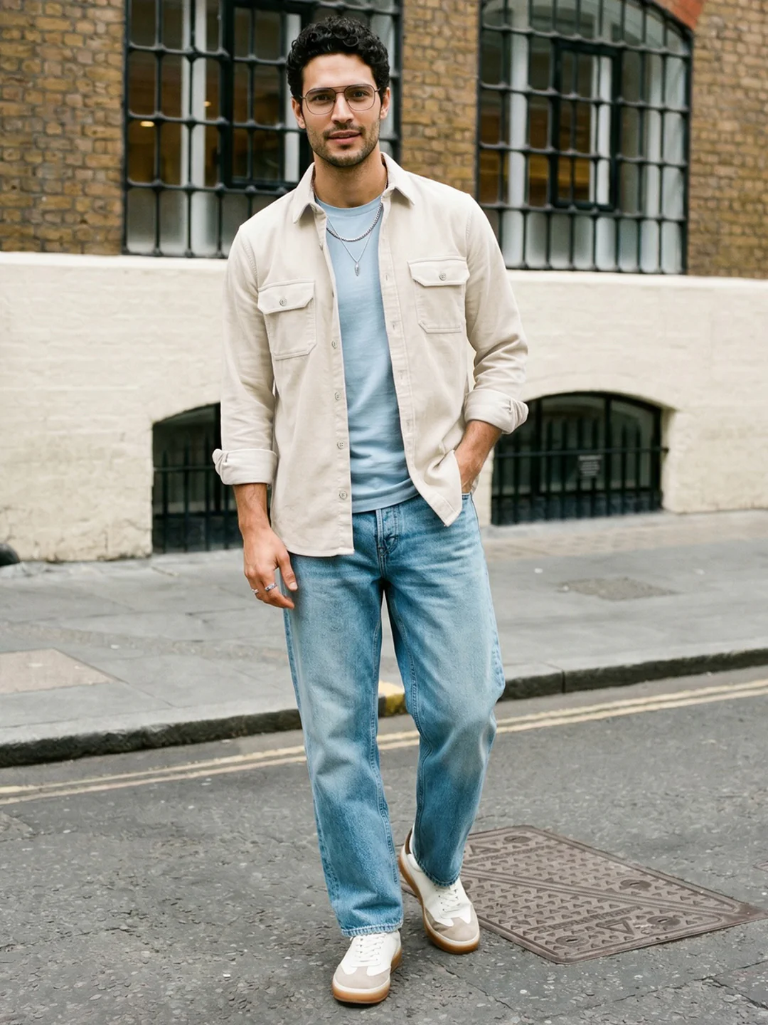 Men's White Corduroy Full Sleeve Regular Fit Solid Overshirt with Utility Pockets - Image 4