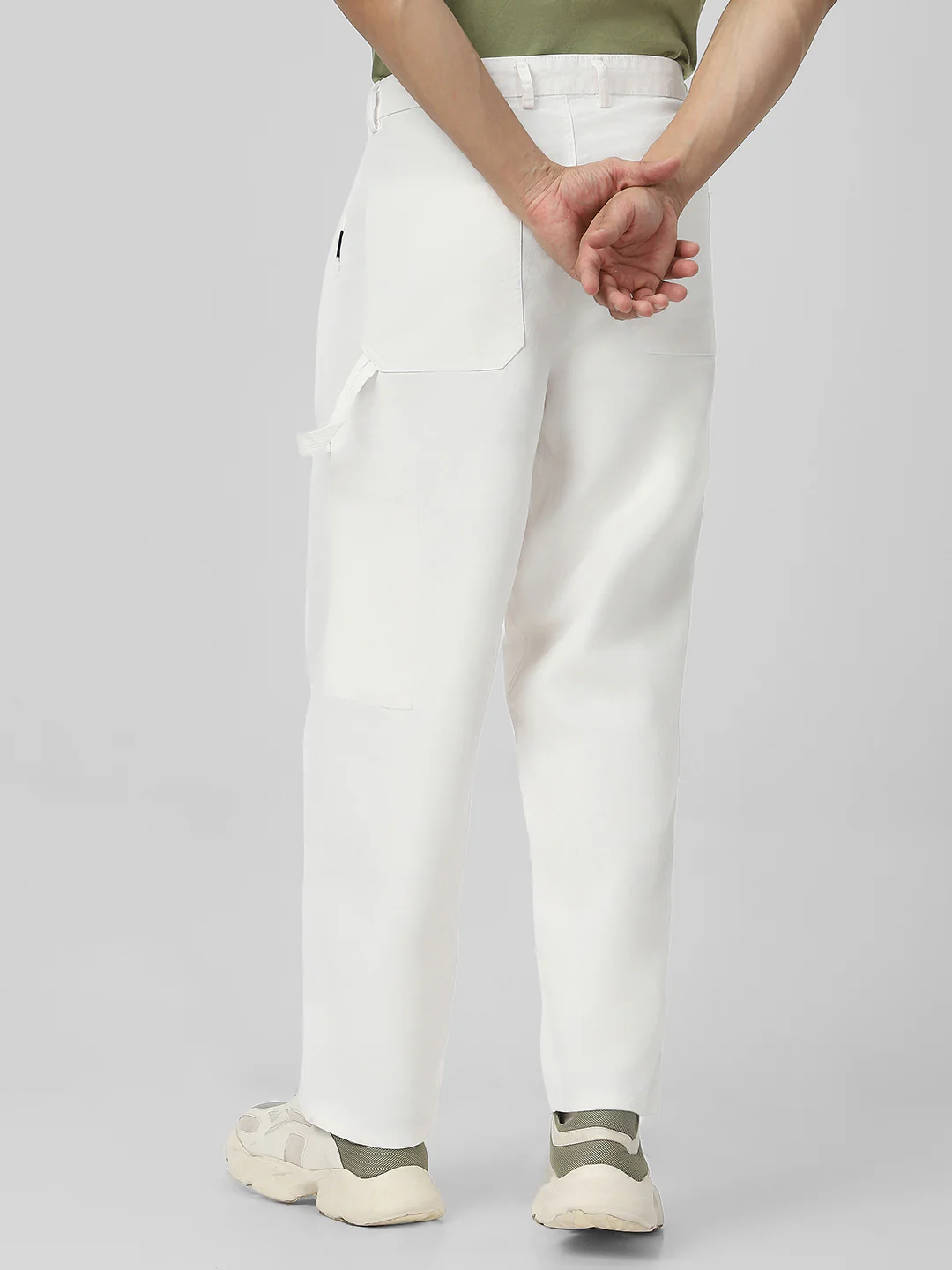 Men's White Loose Baggy Fit Solid Carpenter Trouser Pant with 5 Pockets Non-Stretchable - Image 3
