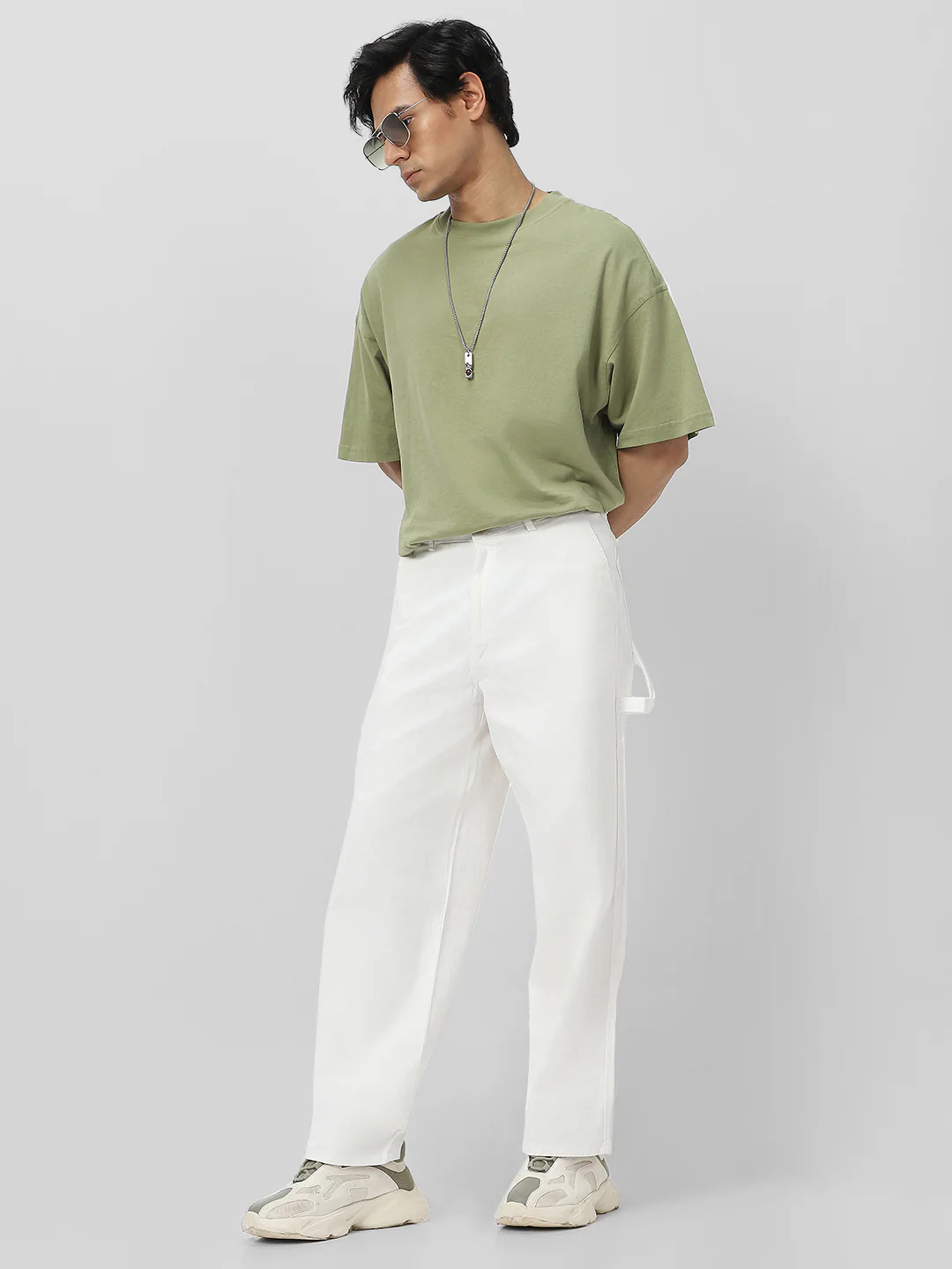 Men's White Loose Baggy Fit Solid Carpenter Trouser Pant with 5 Pockets Non-Stretchable - Image 4