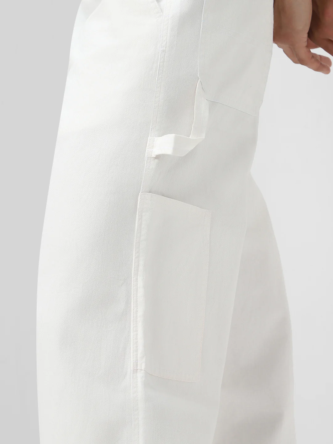 Men's White Loose Baggy Fit Solid Carpenter Trouser Pant with 5 Pockets Non-Stretchable - Image 6