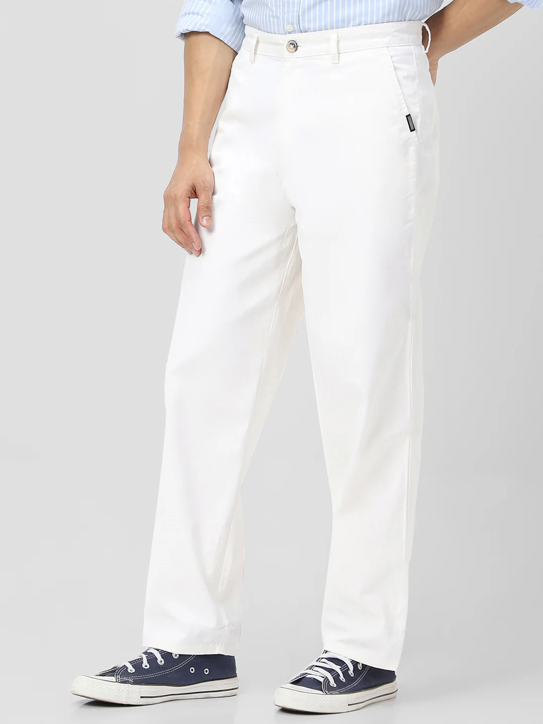 Men's White Loose Baggy Fit Solid Chino Trousers Non-Stretchable - Image 2