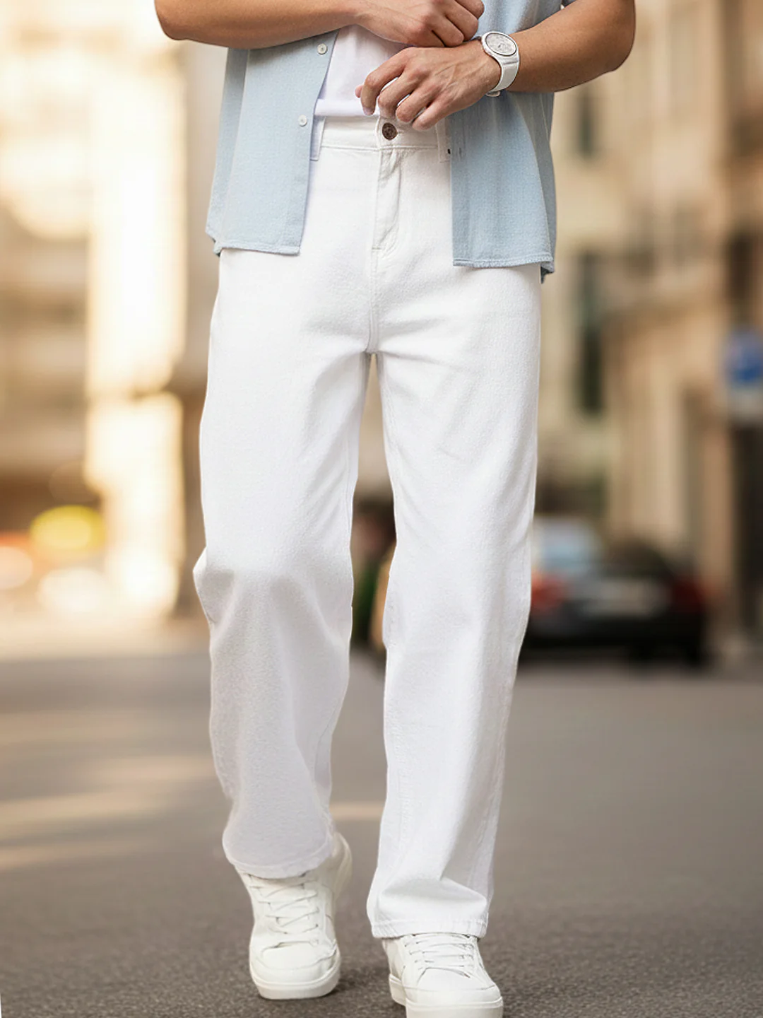 Men's White Loose Fit Washed Jeans Non-Stretchable - Image 6