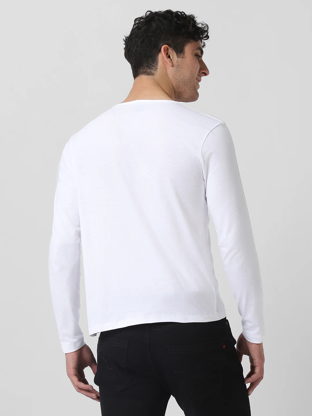Men's White Solid Henley Neck Slim Fit Cotton T-Shirt - Image 3