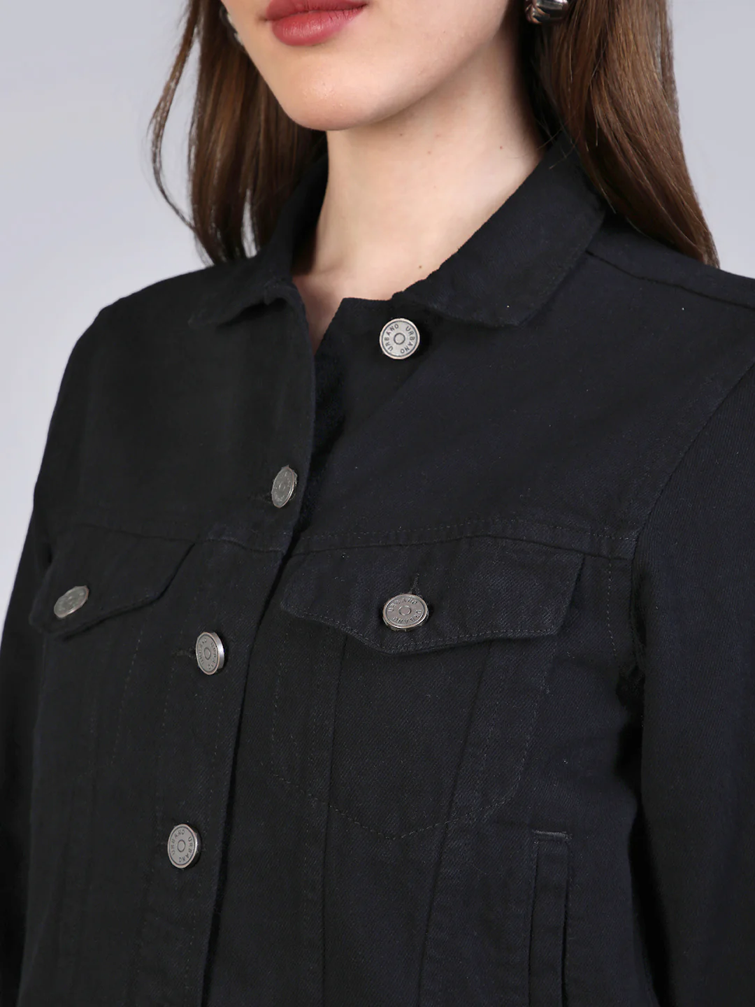 Women's Black Regular Fit Washed Full Sleeve Denim Jacket - Image 2