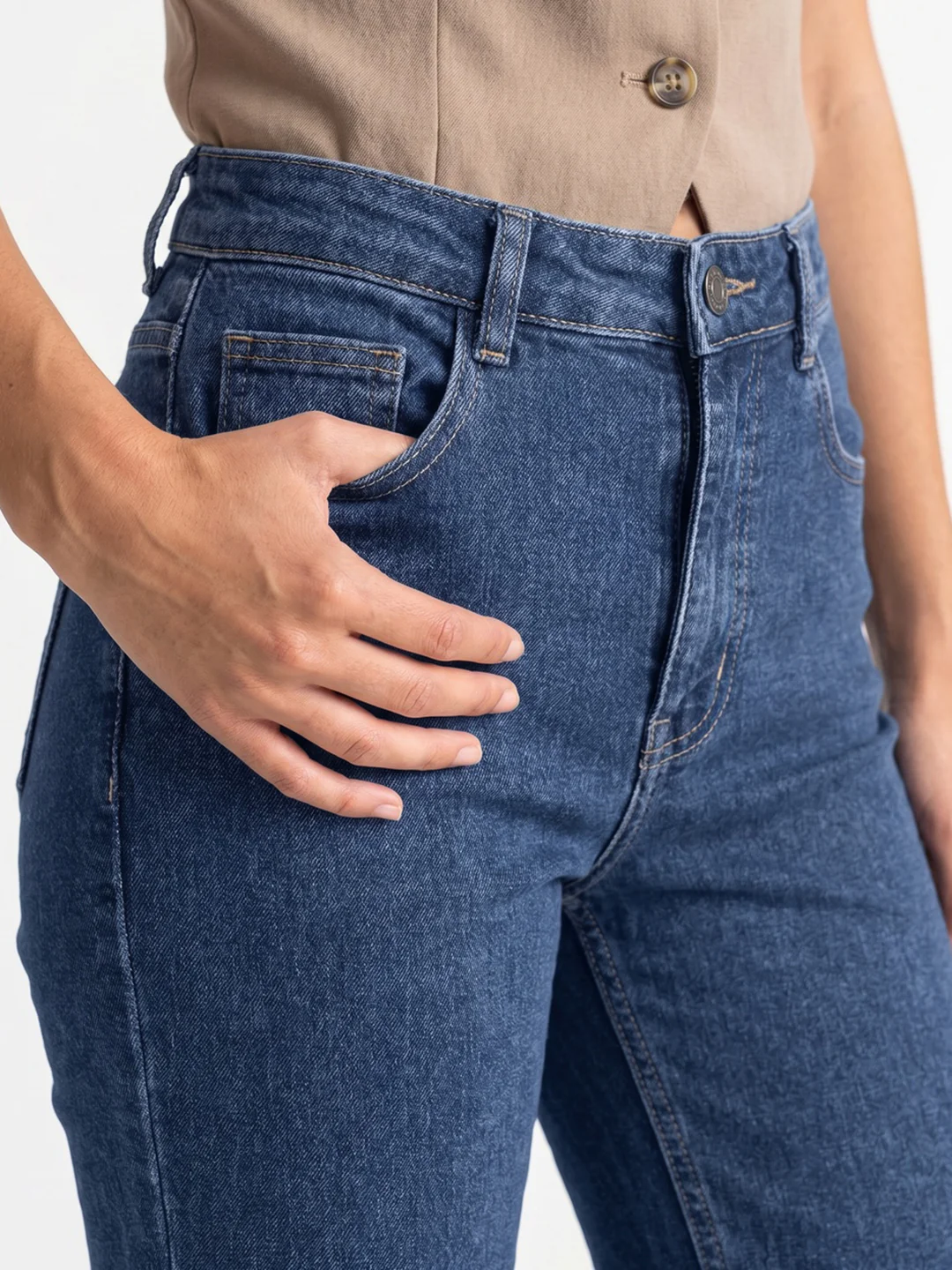 Women's Blue Mid Rise Bootcut Washed Jeans Stretchable - Image 5