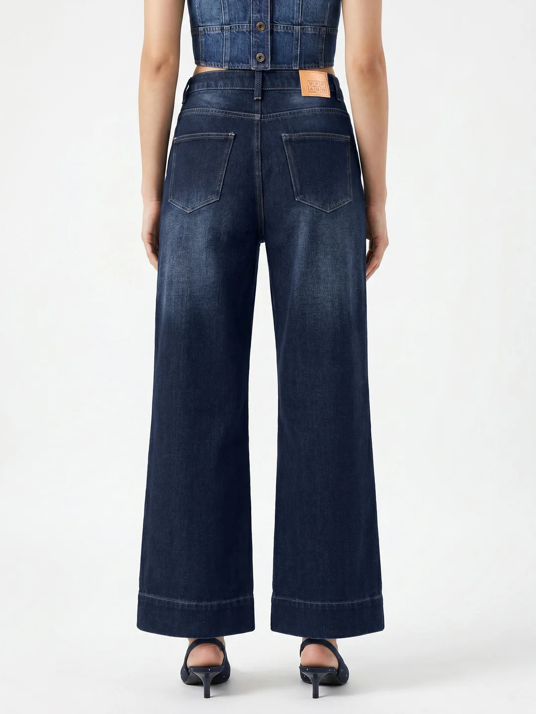 Women's Blue Mid Rise Wide-Leg Washed Jeans Non-Stretchable - Image 3
