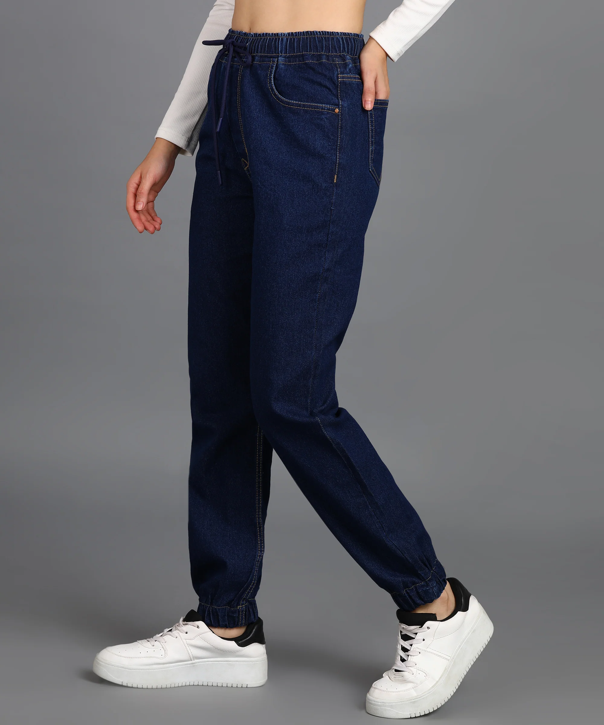 Women's Blue Regular Fit Washed Jogger Jeans - Image 2