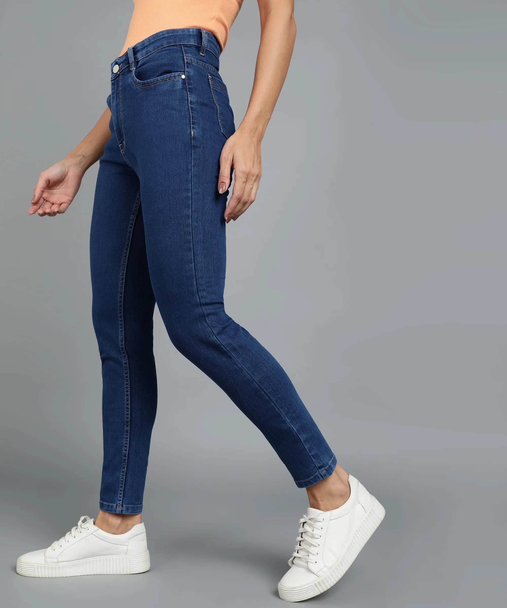 Women's Blue Skinny Fit Washed Jeans - Image 2