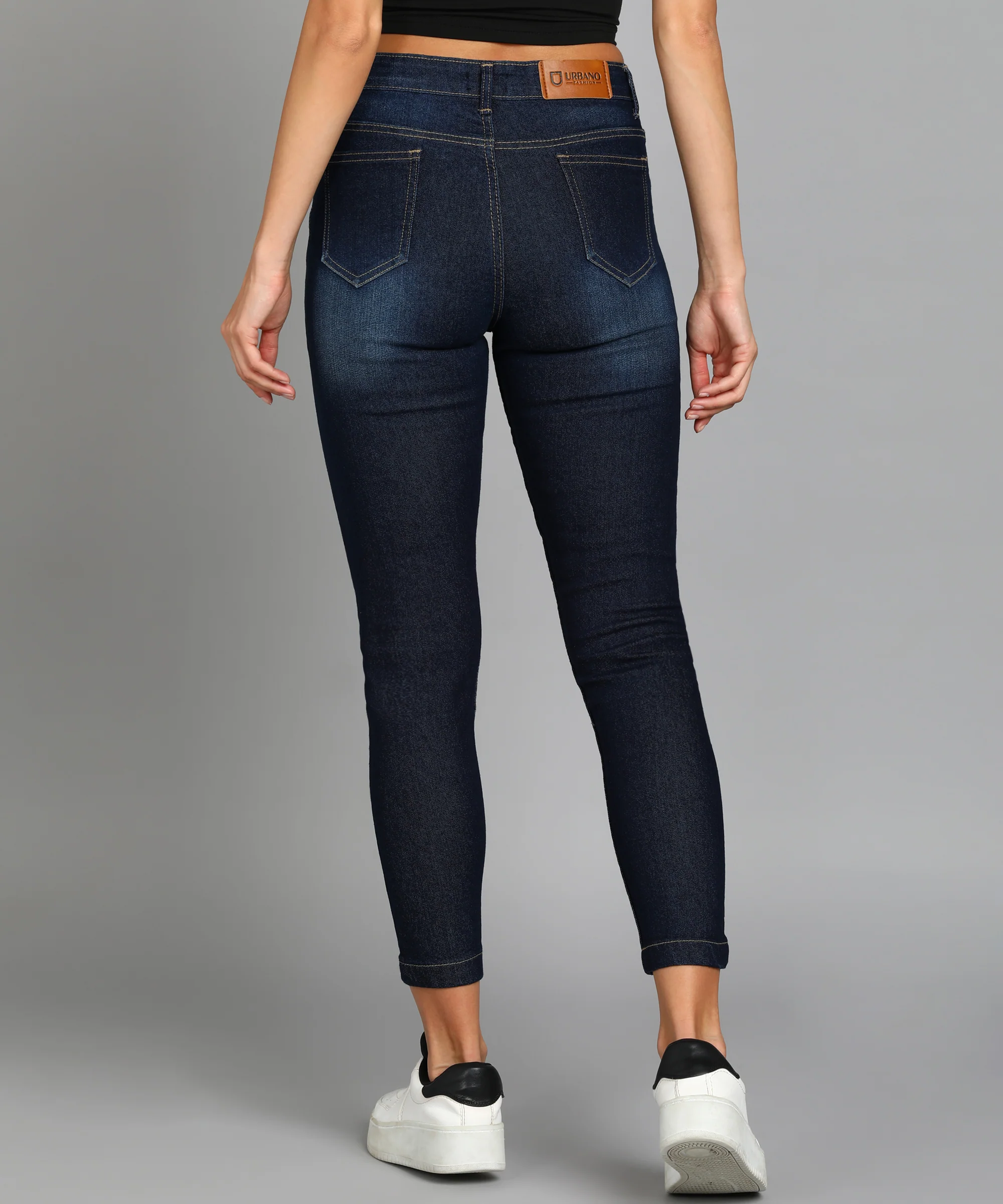 Women's Dark Blue Skinny Fit Washed Jeans - Image 4