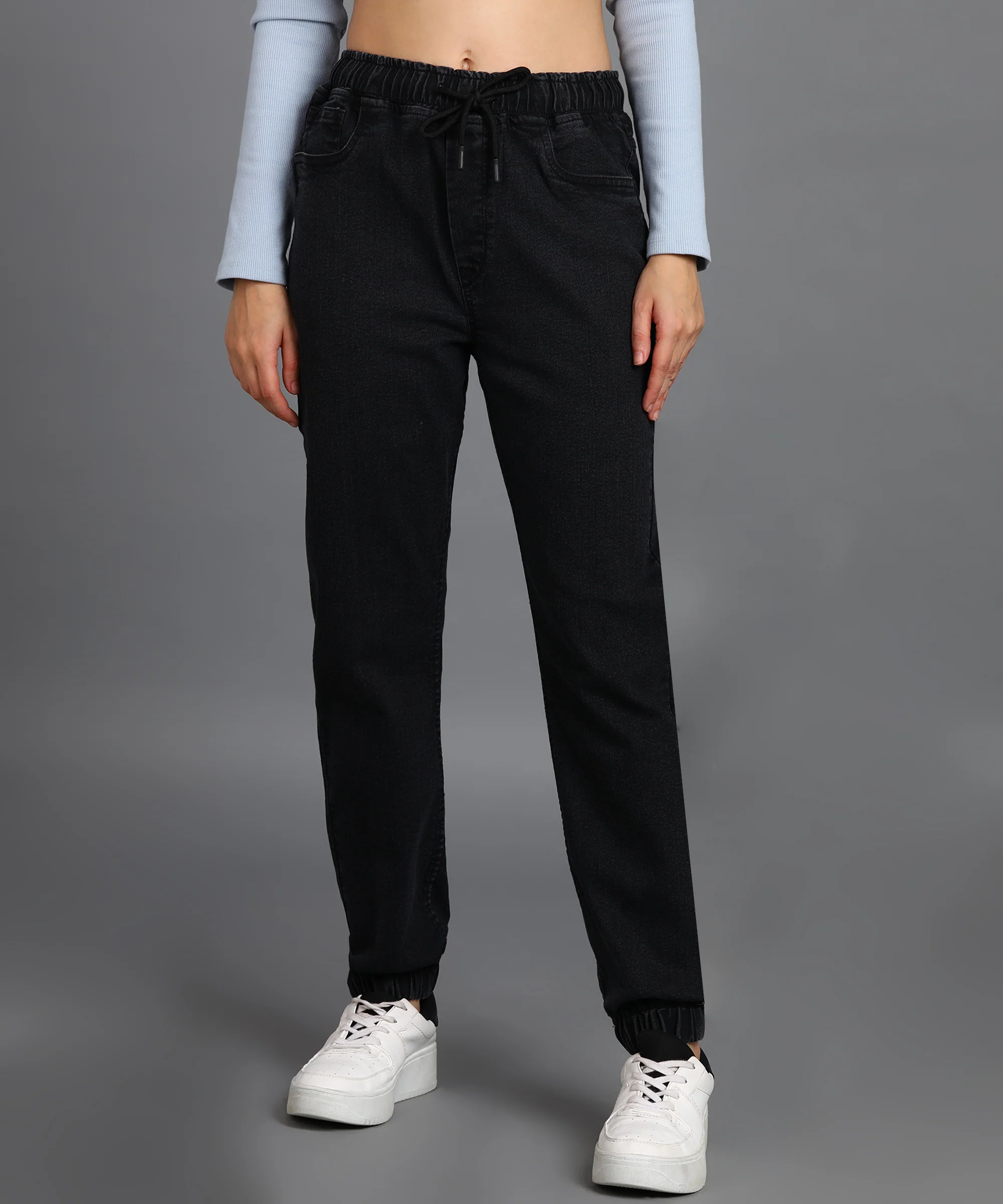 Women's Dark Grey Regular Fit Washed Jogger Jeans