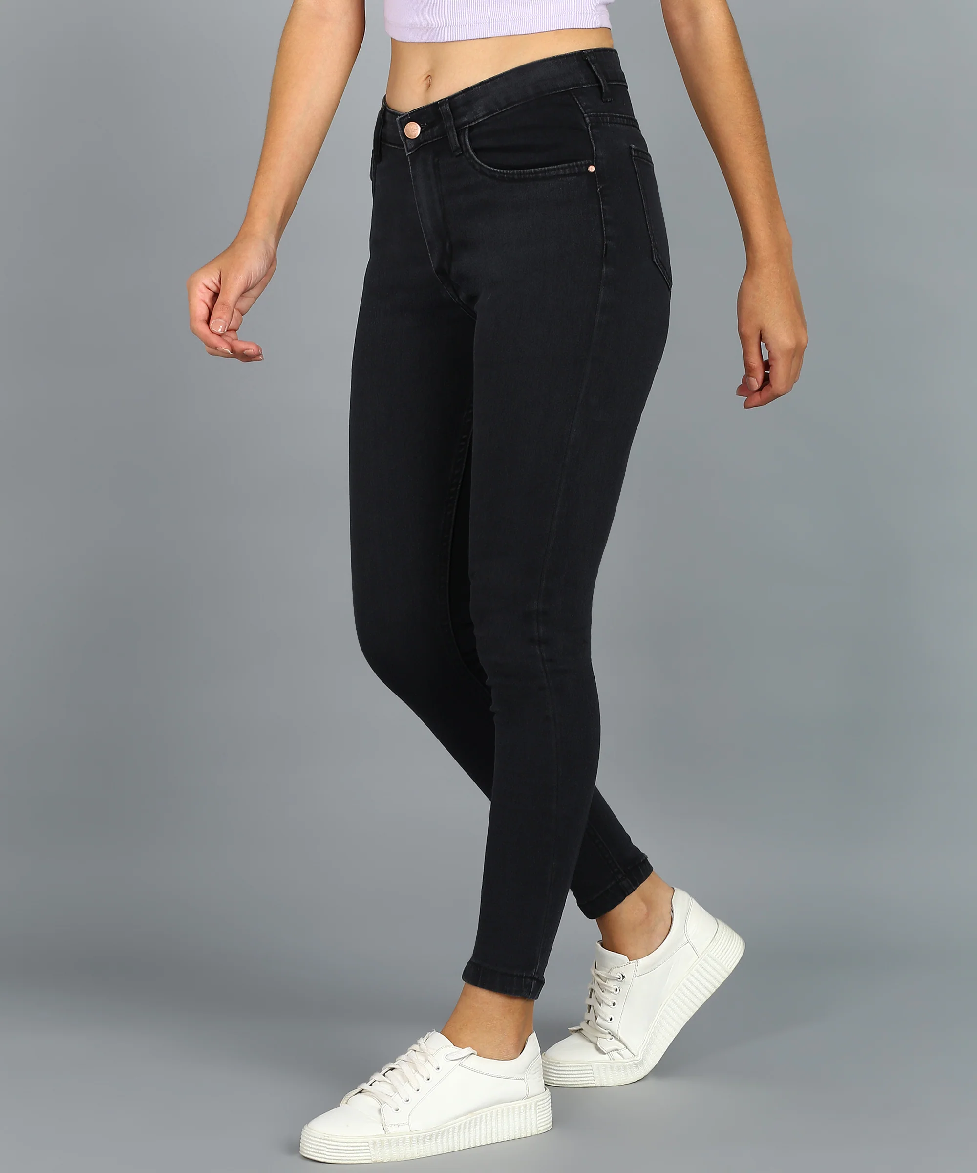 Women's Dark Grey Skinny Fit Washed Jeans - Image 2