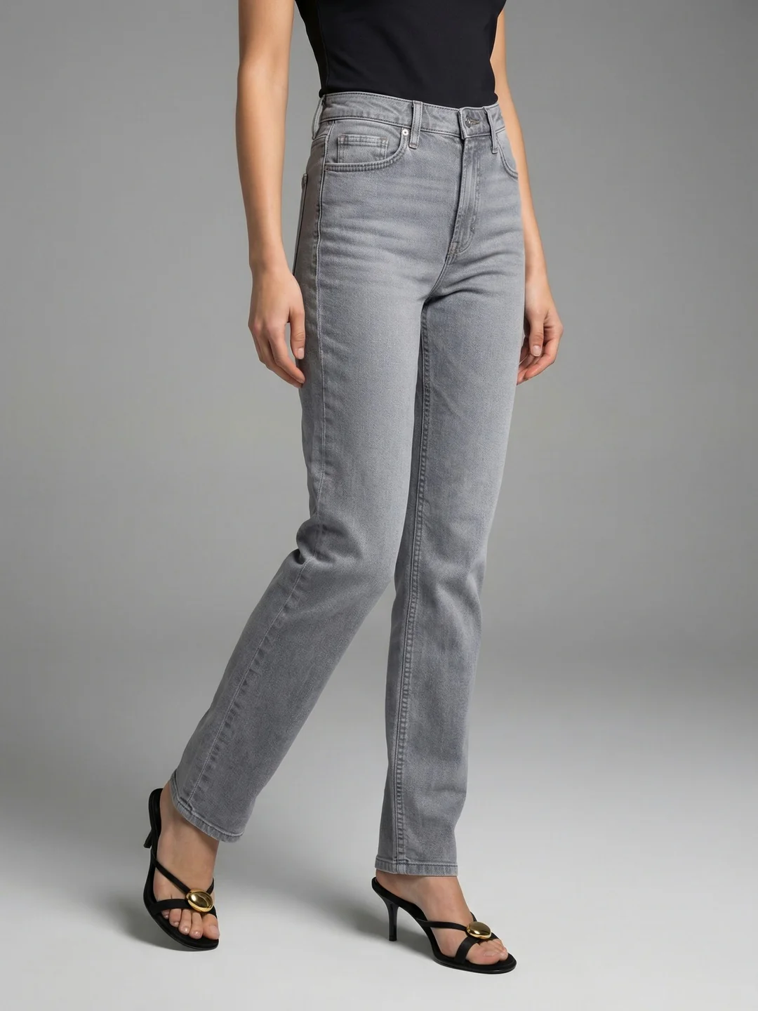 Women's Ice Grey High Rise Straight Fit Washed Jeans Non-Stretchable - Image 2