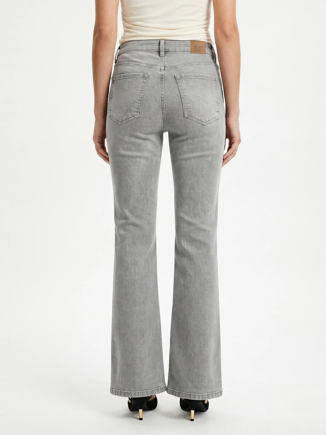 Women's Ice Grey Mid Rise Bootcut Washed Jeans Stretchable - Image 3