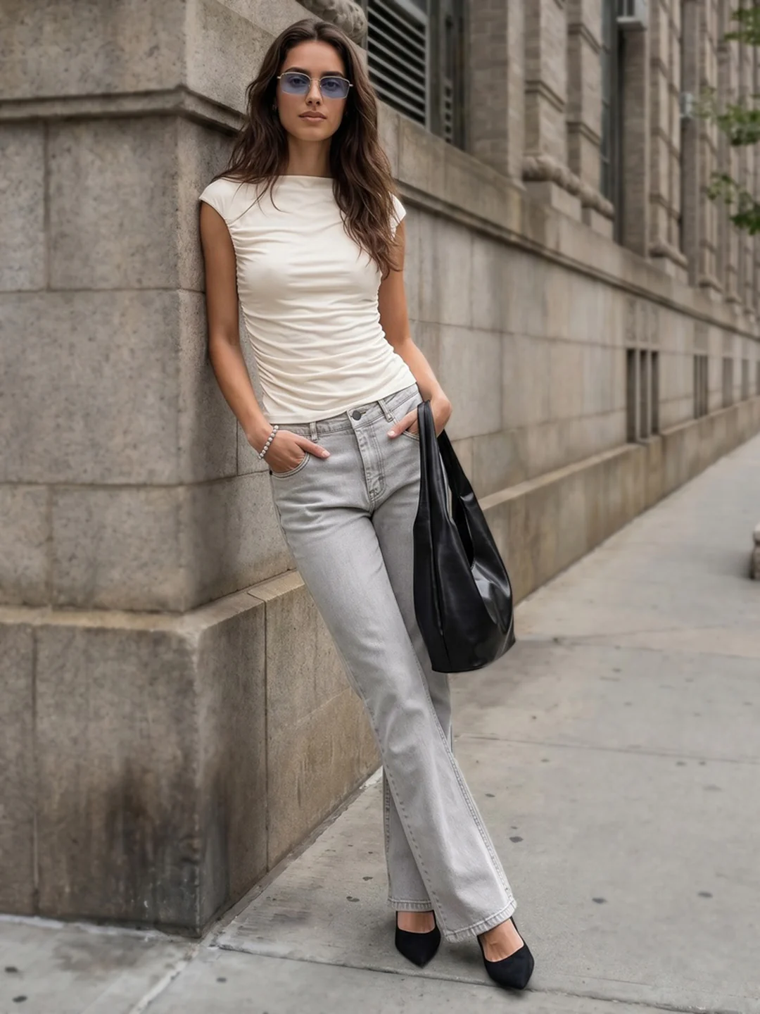 Women's Ice Grey Mid Rise Bootcut Washed Jeans Stretchable - Image 4