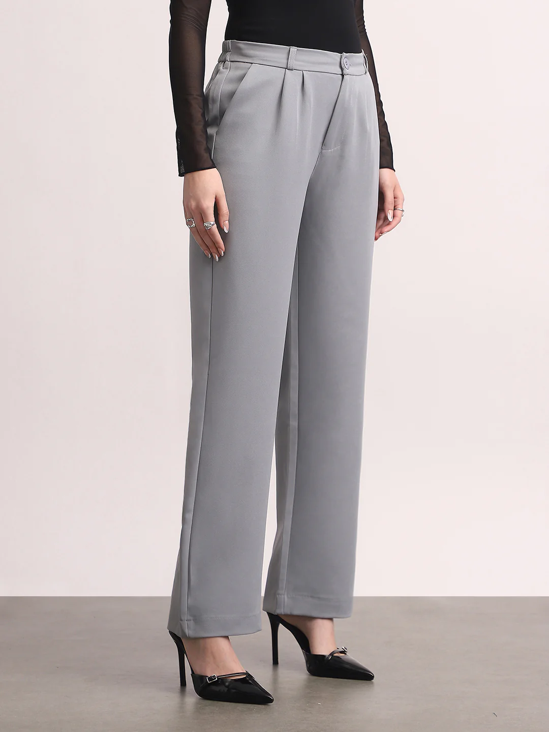 Women's Light Blue Loose Baggy Fit Solid Korean Pants Stretchable - Image 2