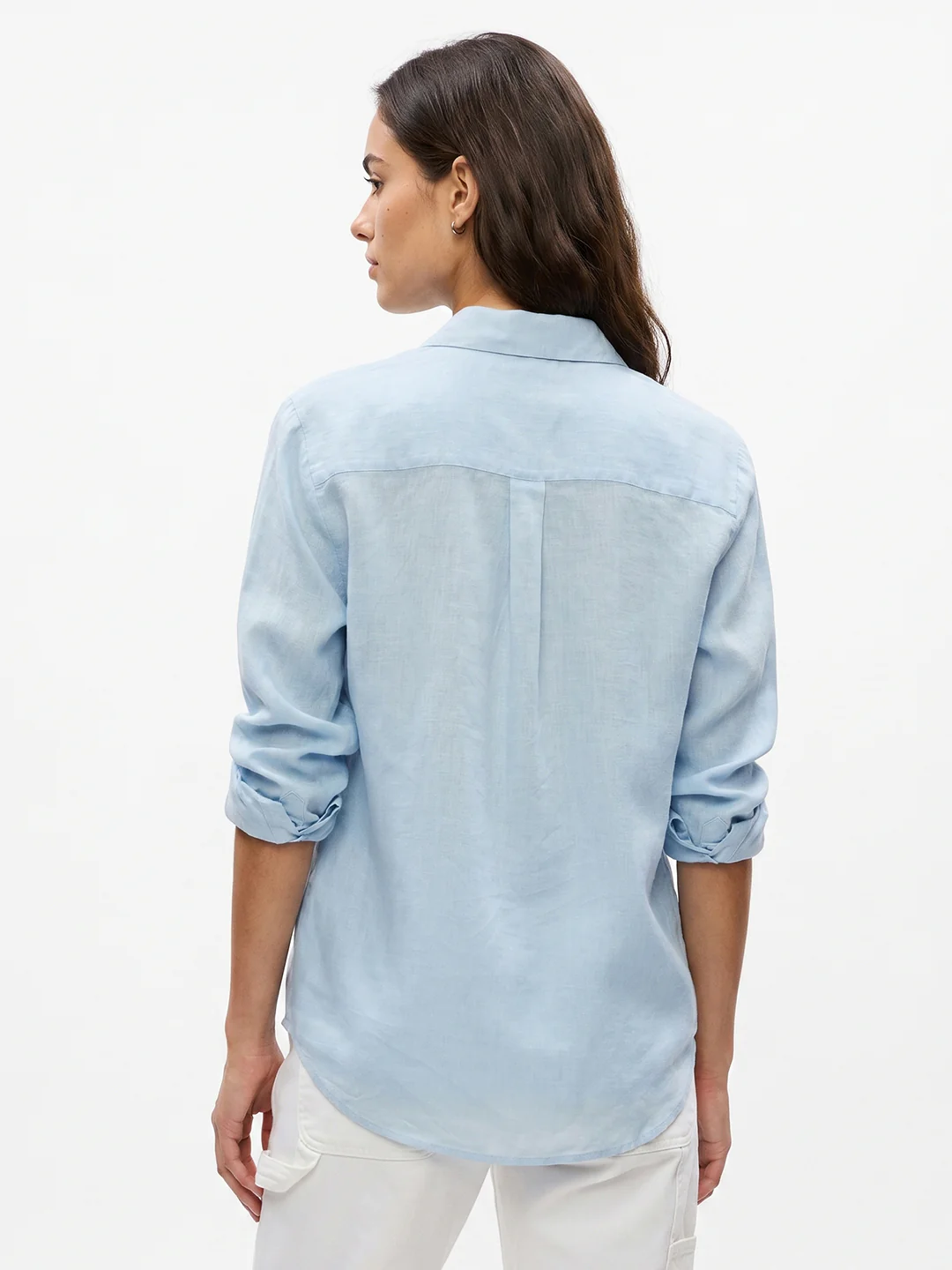 Women's Light Blue Lyocell Full Sleeve Relaxed Fit Concealed Placket Casual Solid Shirt with Regular Collar - Image 3