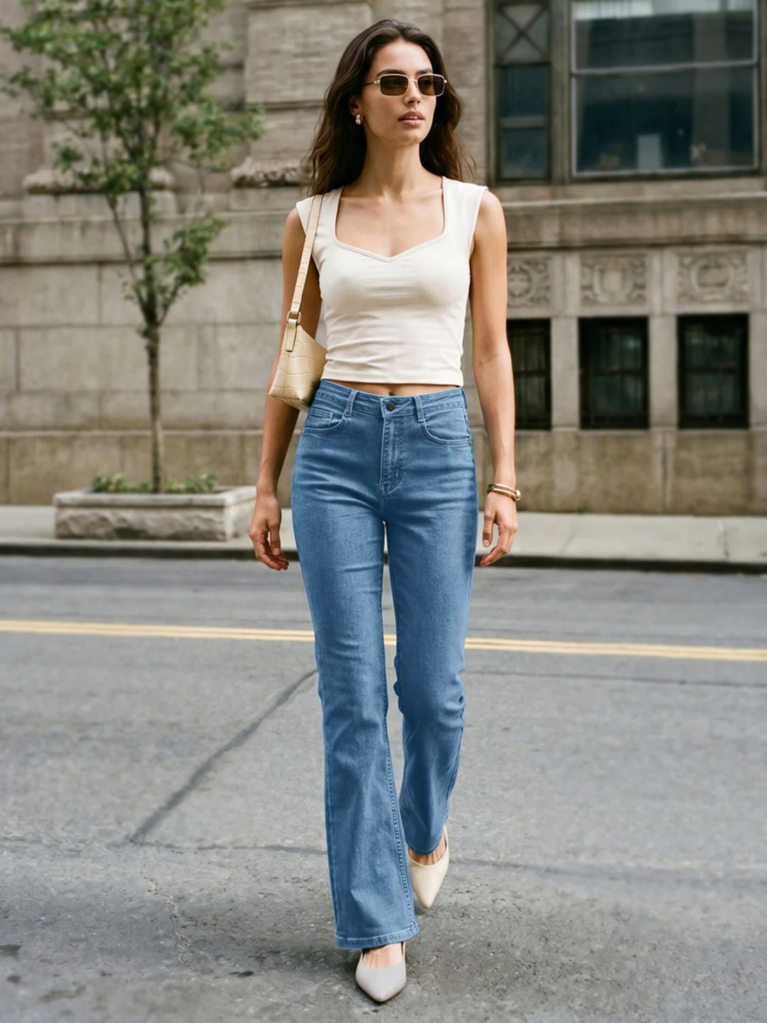 Women's Light Blue Mid Rise Bootcut Washed Jeans Stretchable - Image 4